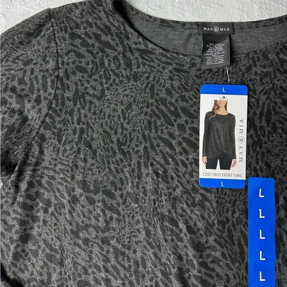 NWT Max & Mia Animal Print Cozy Twist Front Tunic Top Size Large - Picture 4 of 6